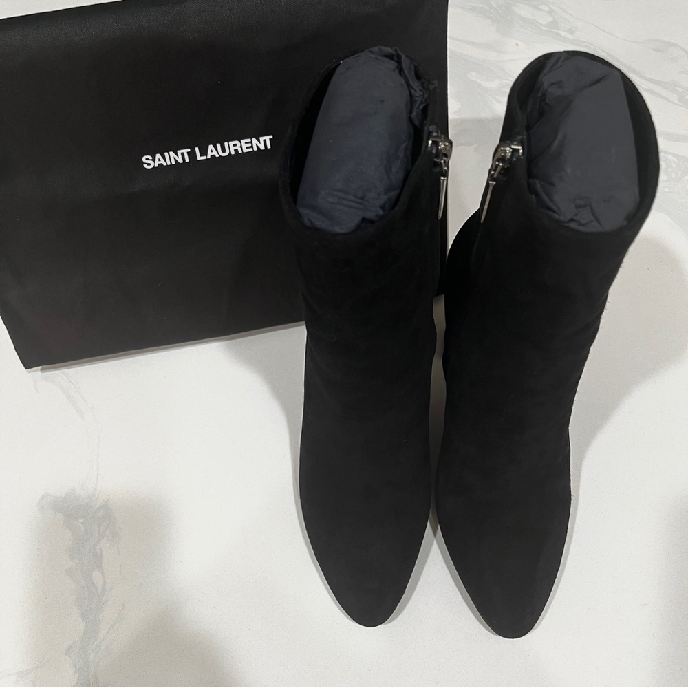 Authentic Saint Laurent 95MM Lou Suede Ankle Boots Size 37.5